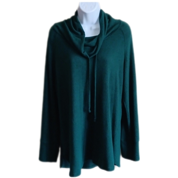 Slouchy Soft Long Cowl Drawstring Top, Women's Large, Green - Picture 3 of 9